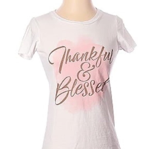 NWT! Press Lab Thankful & Blessed Short Sleeve Inspirational Graphic T-Shirt - Picture 11 of 12